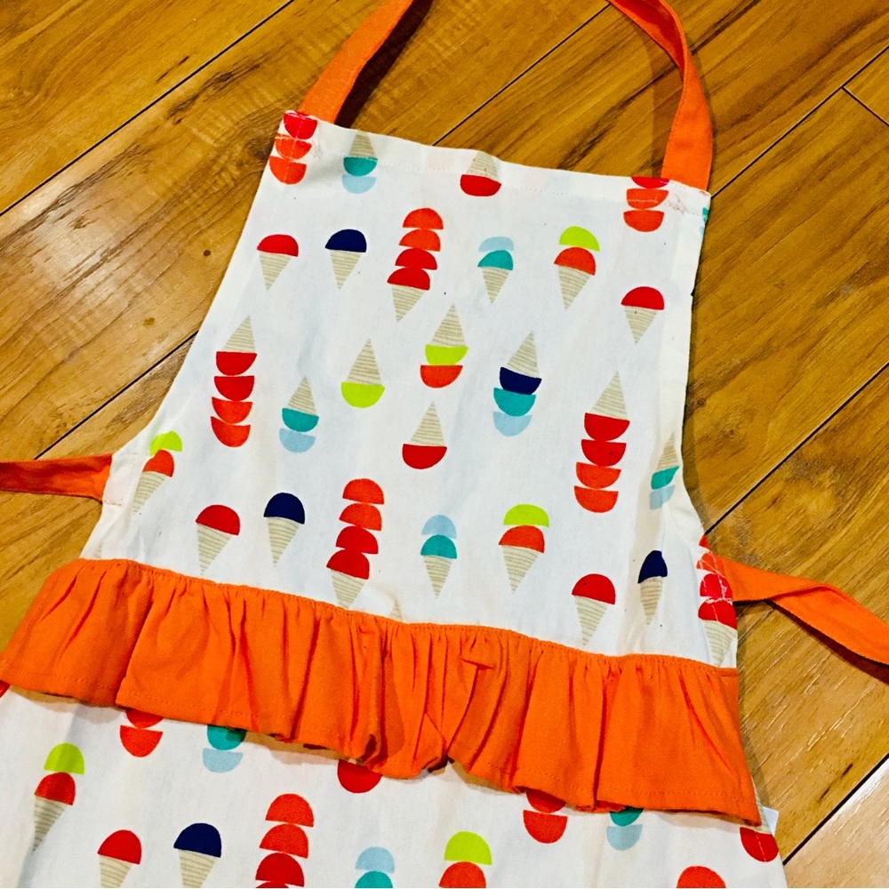 Ice cream cones girls child kids baking kitchen apron orange white baker…